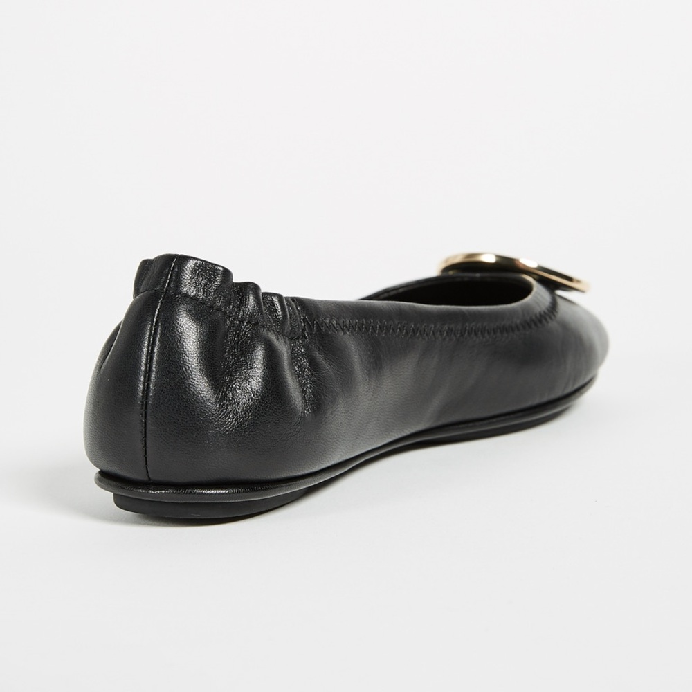 NEW Tory Burch Minnie Travel Ballet Flats Black Nappa Leather Logo Size 6.5 NIB - Picture 3 of 6